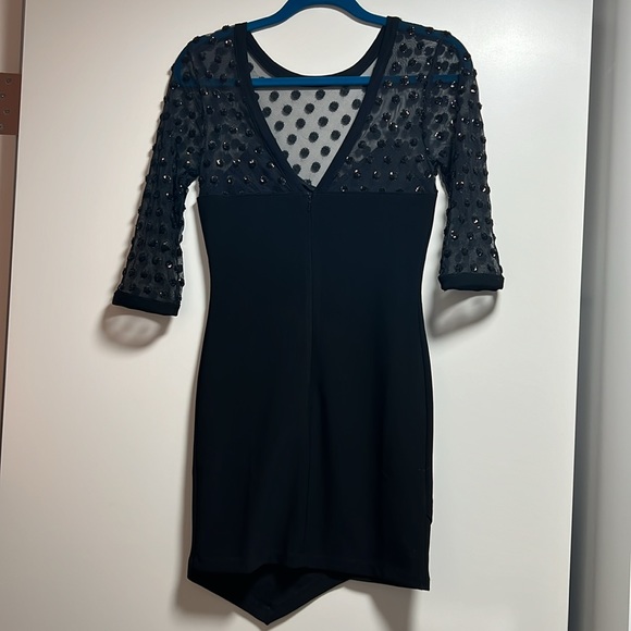 Topshop Black Mesh Sequin Polka Dot Bodycon Dress - Picture 8 of 14
